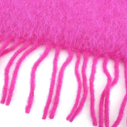 LOEWE Mohair Wool Anagram Leather Patch Fringed Scarf Pink Made In Spain