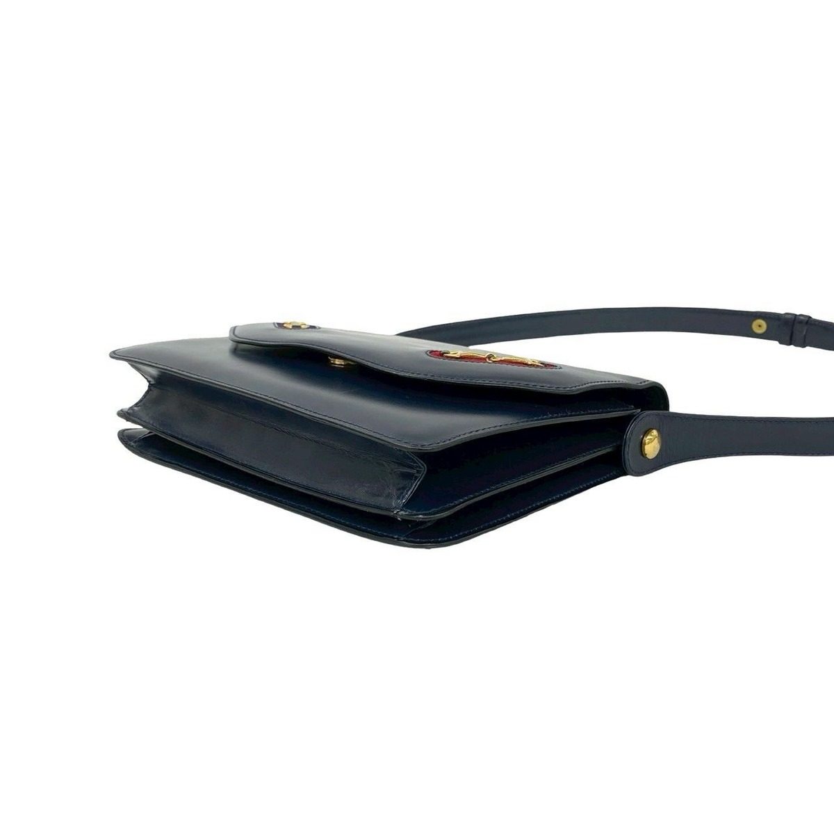 Gucci Vintage Sherry Line Horsebit Leather Shoulder Bag Navy — view 8