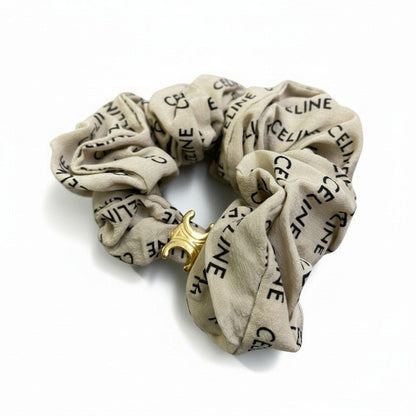 Celine Logo Scrunchie Hair Triomphe Gold Green Silk