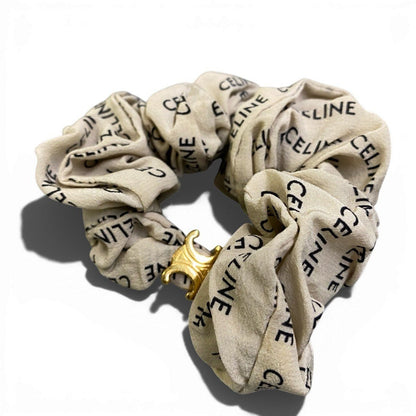 Celine Logo Scrunchie Hair Triomphe Gold Green Silk — view 2