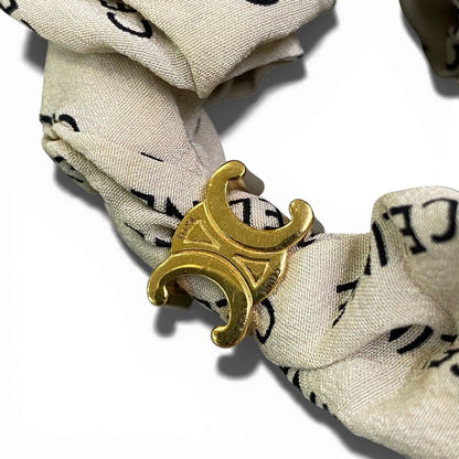 Celine Logo Scrunchie Hair Triomphe Gold Green Silk — view 4