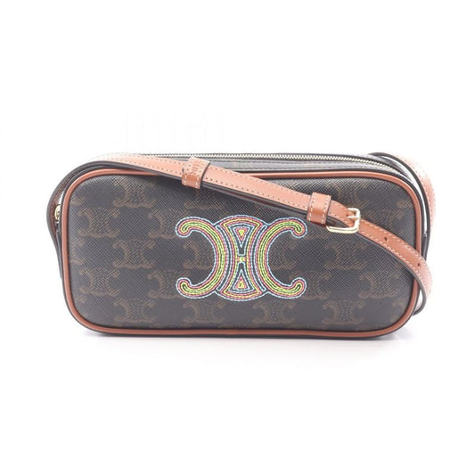 Celine Shoulder Bag Cuille Triomphe Mini Camera Black Brown Multi