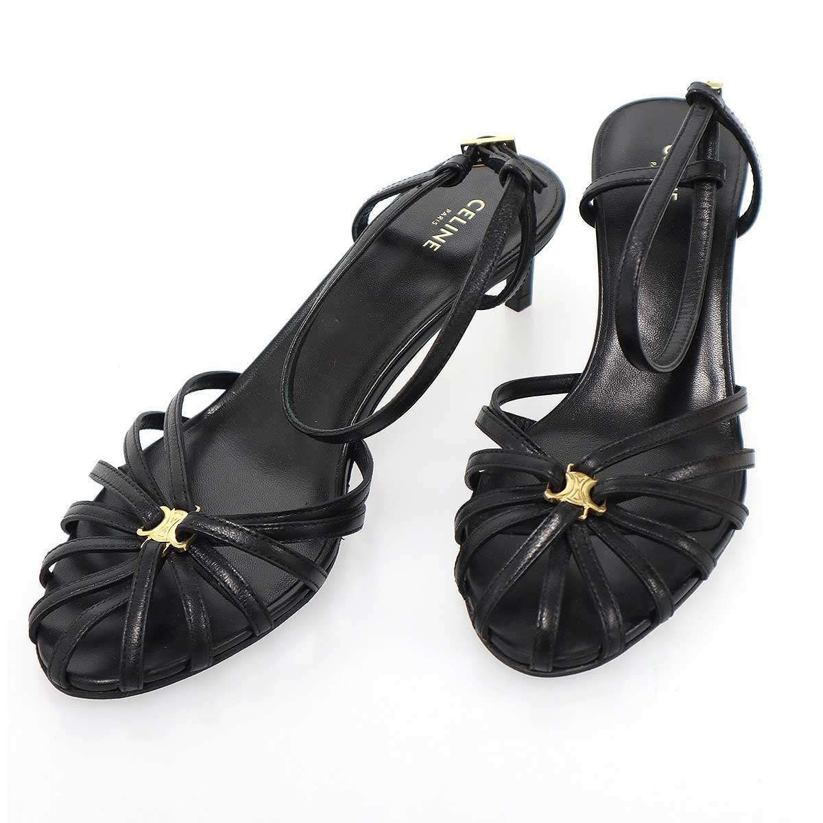 Celine Triomphe Charm Leather Sandals Black 36