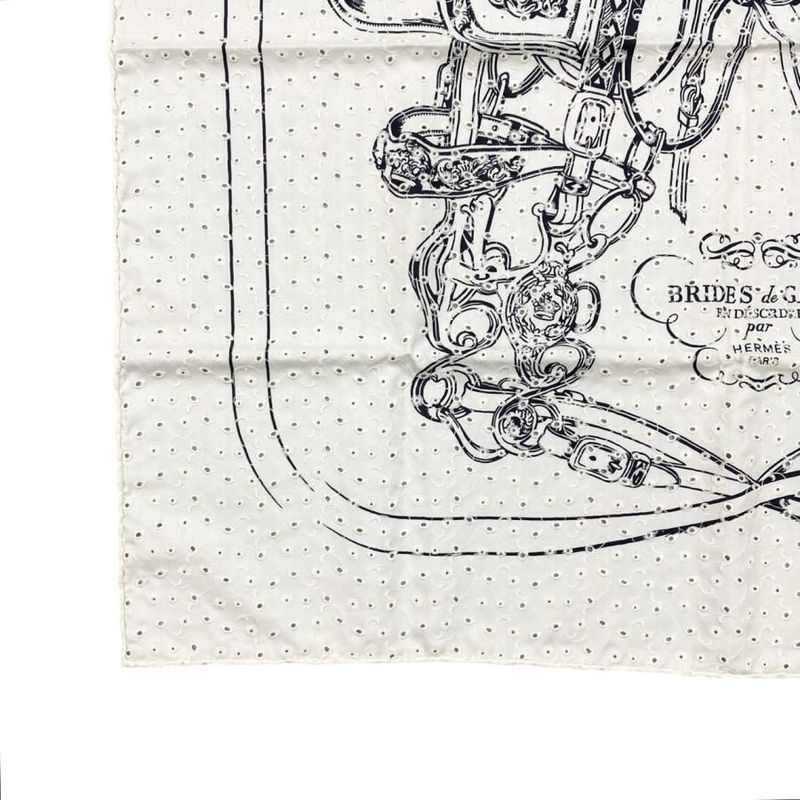 Hermes Silk Scarf Carré 70 Brides de Gala H983529s 25 Blanc Noir Black White