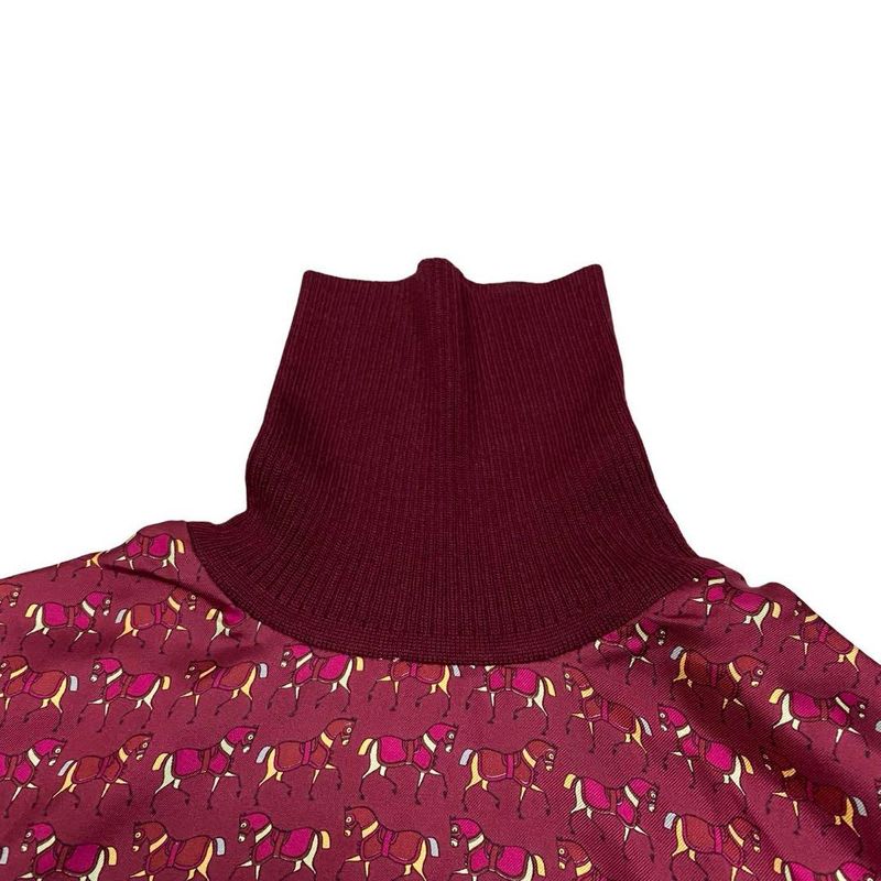 Hermes Vintage Horse Pattern Silk Wool Cut Replacement Turtleneck Sweater Knit