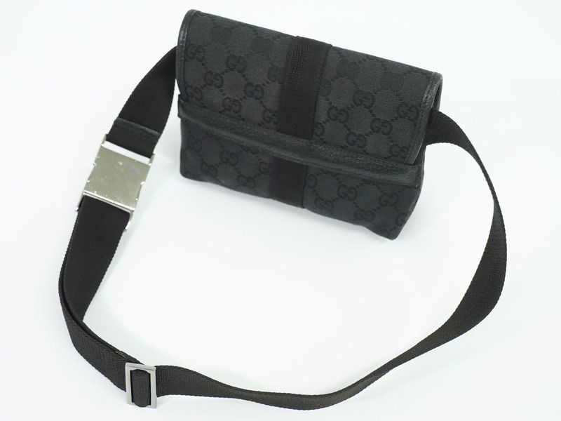 Authentic Gucci GG Canvas Waist Pouch Belt Bag Body Bag Black 131236 Bag
