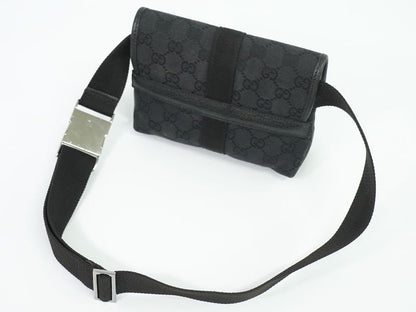 Authentic Gucci GG Canvas Waist Pouch Belt Bag Body Bag Black 131236 Bag