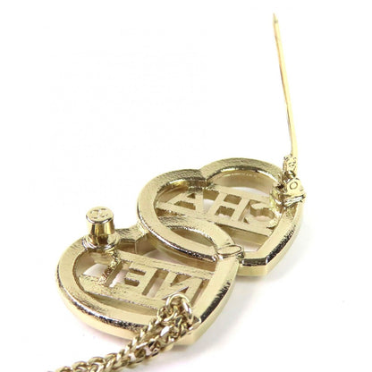 Chanel CC Logo Metal Strass Double Heart Chain Brooch Gold — view 6