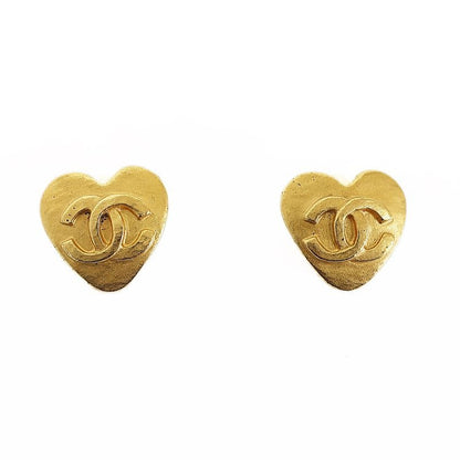 Chanel Earrings Heart Coco Mark Gold Pair Accessories Fashion