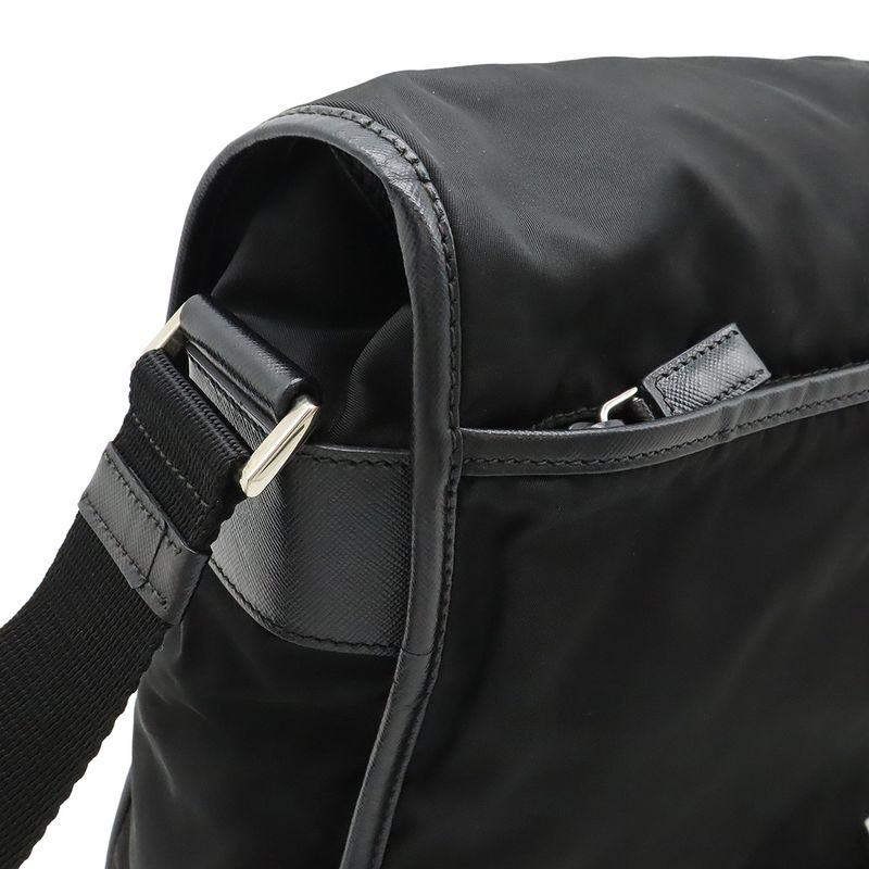 Prada Shoulder Bag Messenger Bag Crossbody Nylon Leather NERO Black Silver