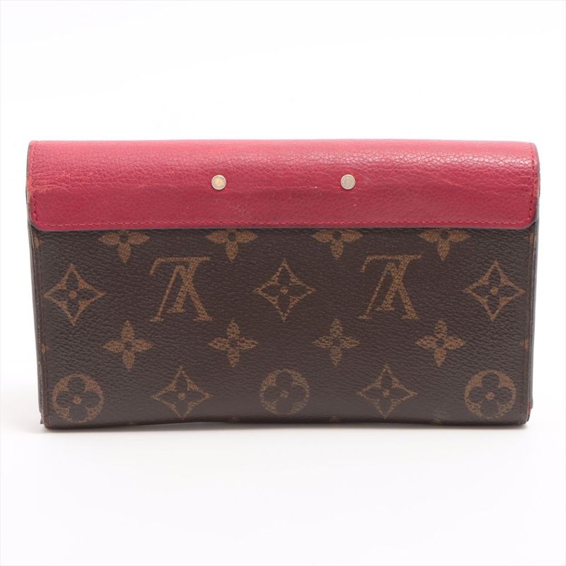 Louis Vuitton Monogram Portefeuille-pallas Long Wallet M58414 Red × Brown Made
