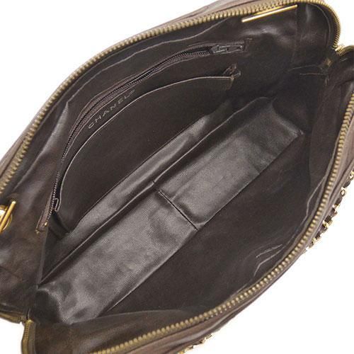 Chanel Double Chain V-stitch Lambskin Brown Shoulder Bag Gold
