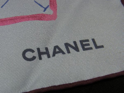 Chanel Coco Mark 100% Silk Flower Large Scarf Stole Shawl Women's Light Blue