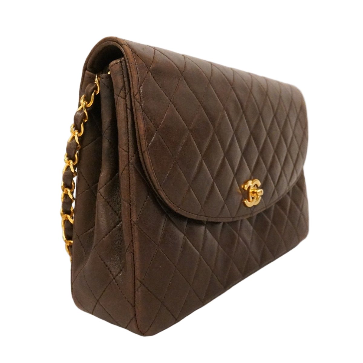 Chanel Shoulder Bag Quilted Lambskin Brown Gold — view 2