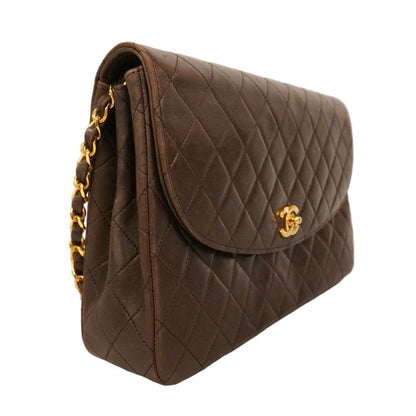 Chanel Shoulder Bag Quilted Lambskin Brown Gold — view 2