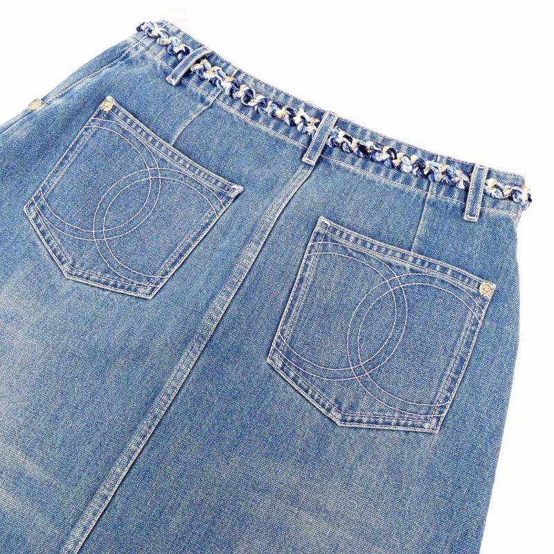 Chanel Denim Skirt P79895 Size 36 Blue Gdhardware Coco Mark Women's