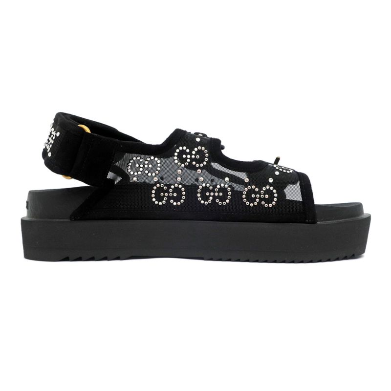 Gucci Sandals Crystal Belt Black 701158 Size 36 GG Logo Mesh Women's