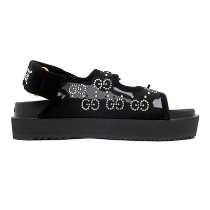 Gucci Sandals Crystal Belt Black 701158 Size 36 GG Logo Mesh Women's