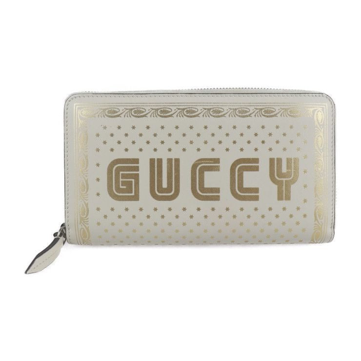 Gucci Long Wallet Leather Ivory Gold Guccy SEGA Collaboration Round