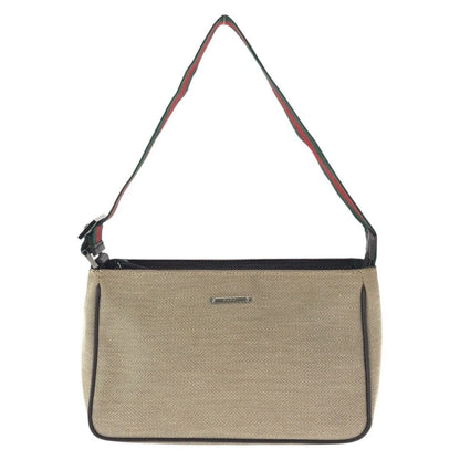 Gucci Sherry Line Beige Silver Canvas Leather Handbag Pouch