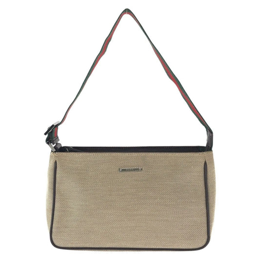 Gucci Sherry Line Beige Silver Canvas Leather Handbag Pouch