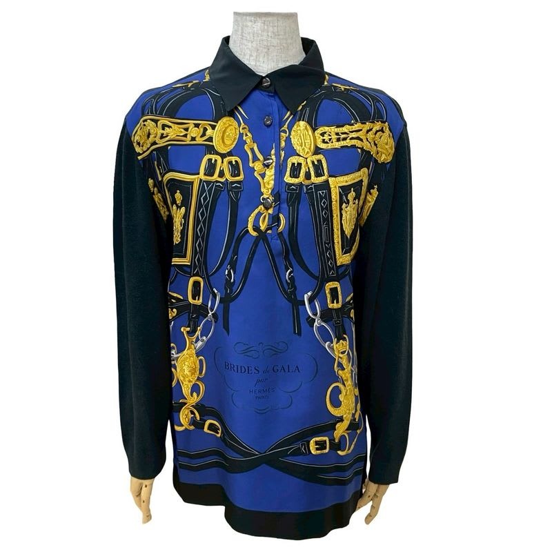 Hermes Brid De Gala Pattern Silk Cashmere Cotton Long Sleeve Shirt Top