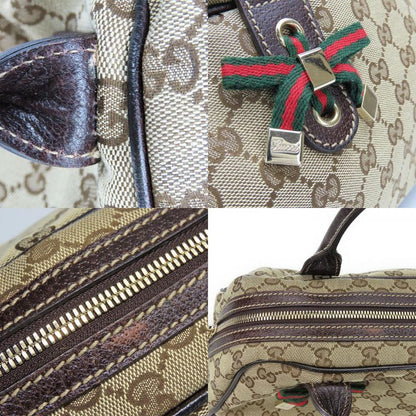 Gucci Boston Bag 161720 Sherry Princi GG Canvas Leather Beige Dark Brown Gold