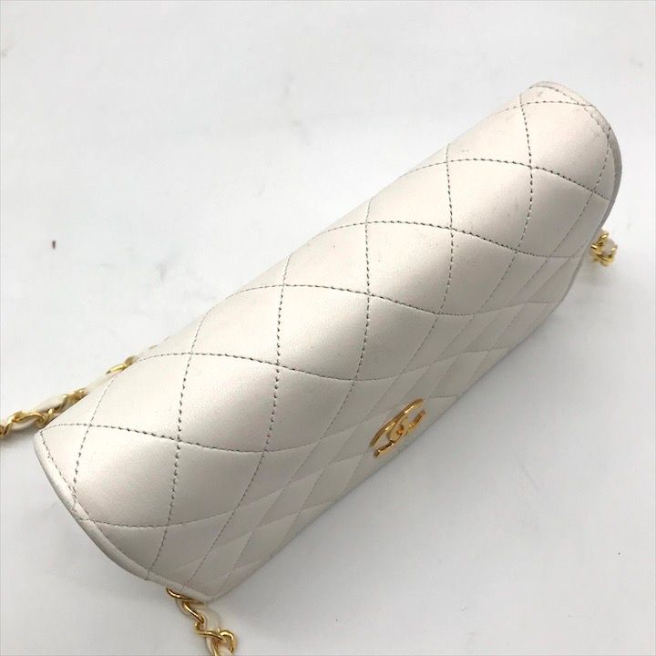 Chanel CC Logo Mini Quilted Lambskin Push Lock Chain Shoulder Bag White