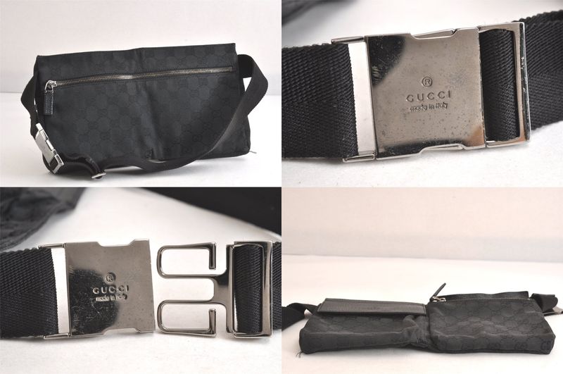 Gucci Vintage Waist Body Bag Wallet GG Canvas Leather 28566 Black 3064n