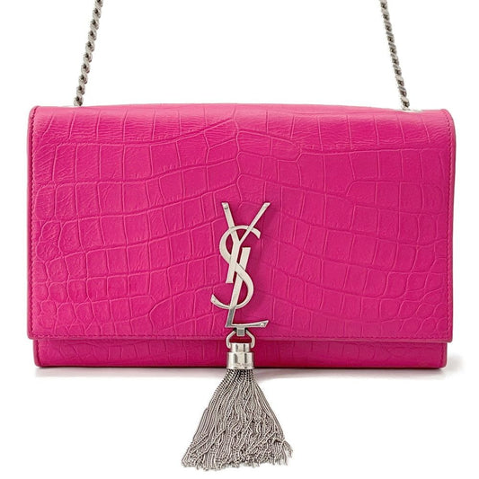 Saint Laurent Paris Chain Shoulder Bag Kate Croco Embossed Leather