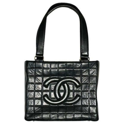 Chanel 02's Vintage Chocolate Bar Stitch Lamb Leather Hand Tote Bag
