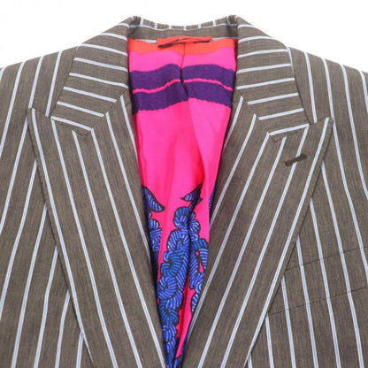 Hermes Silk Lining Striped Pattern Single Jacket Tailored Brown Blue 46 — view 2