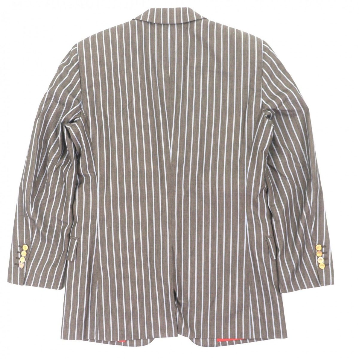 Hermes Silk Lining Striped Pattern Single Jacket Tailored Brown Blue 46 — view 3