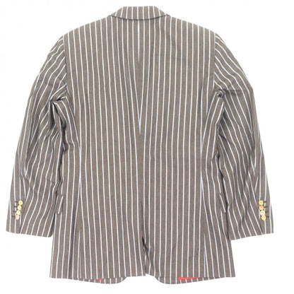 Hermes Silk Lining Striped Pattern Single Jacket Tailored Brown Blue 46 — view 3