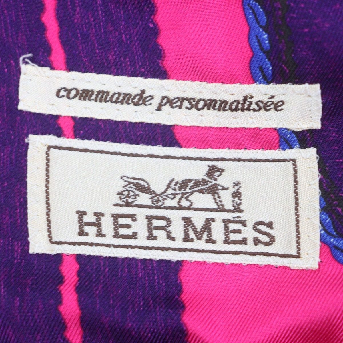 Hermes Silk Lining Striped Pattern Single Jacket Tailored Brown Blue 46 — view 6