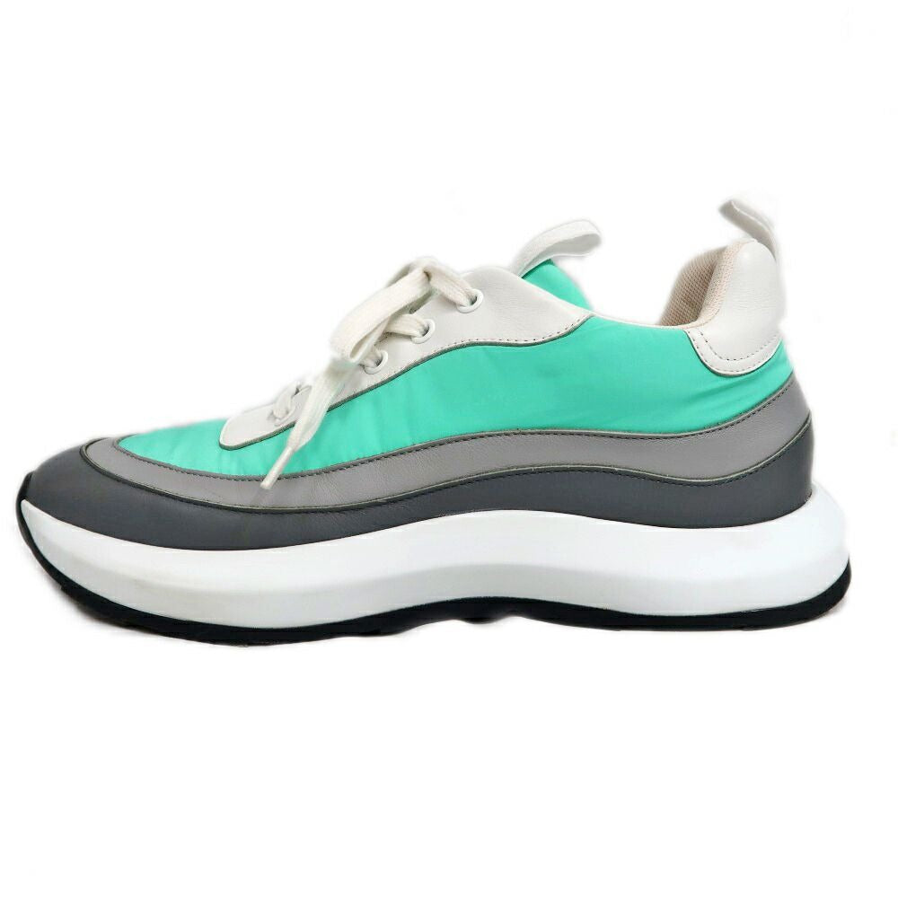 Hermes Glam Sneakers 41 Nylon Leather Blue Green Shoes