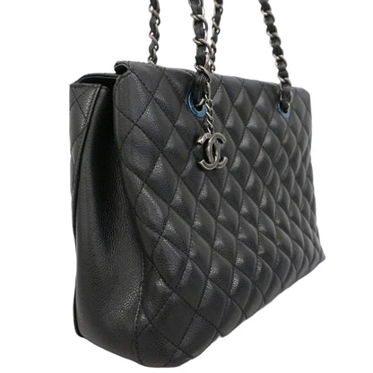 Chanel Chain Tote Quilted Caviar Leather Black Silver — view 2