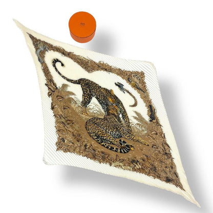 Hermes Scarf Pleated Silk Dip Dye Jungle Love White