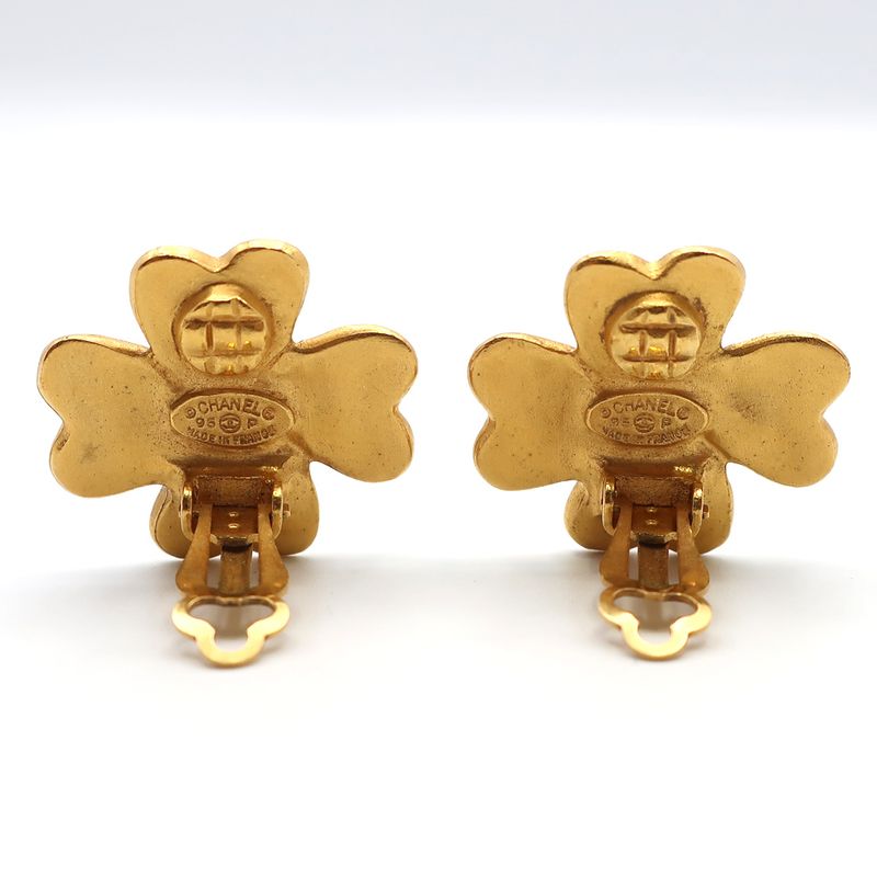 Chanel Earring Clover Quatrefoil Coco Mark Gold Color 95P Accessories