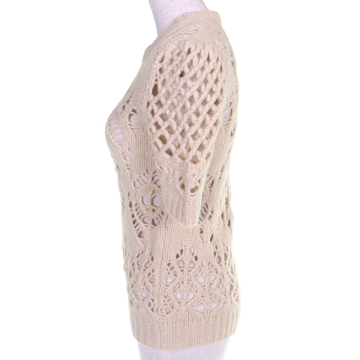 Dior Wool Camel Short Sleeve Crochet Knit Top — view 2