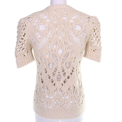 Dior Wool Camel Short Sleeve Crochet Knit Top — view 3
