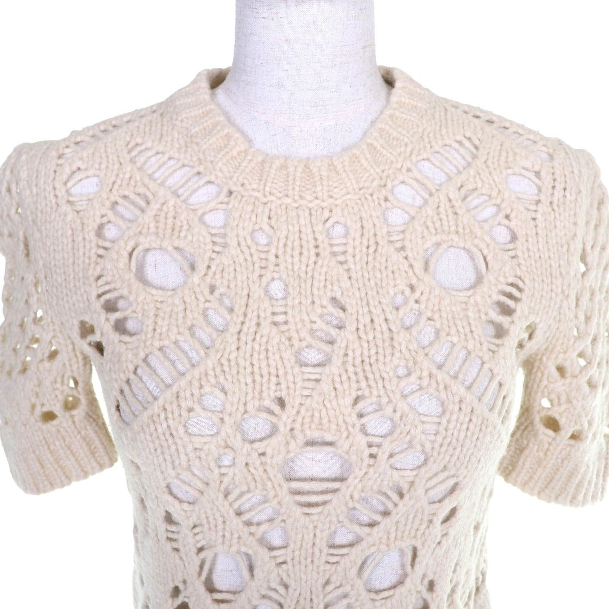 Dior Wool Camel Short Sleeve Crochet Knit Top — view 4