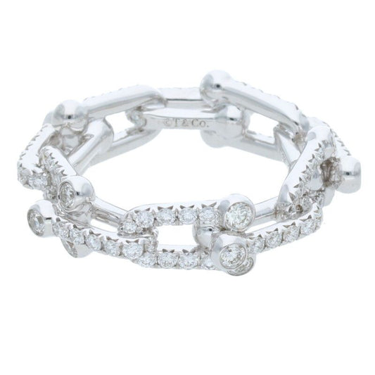 Tiffany & Co Hardwear Hardware Small Link 18K White Gold Pave Diamond Ring