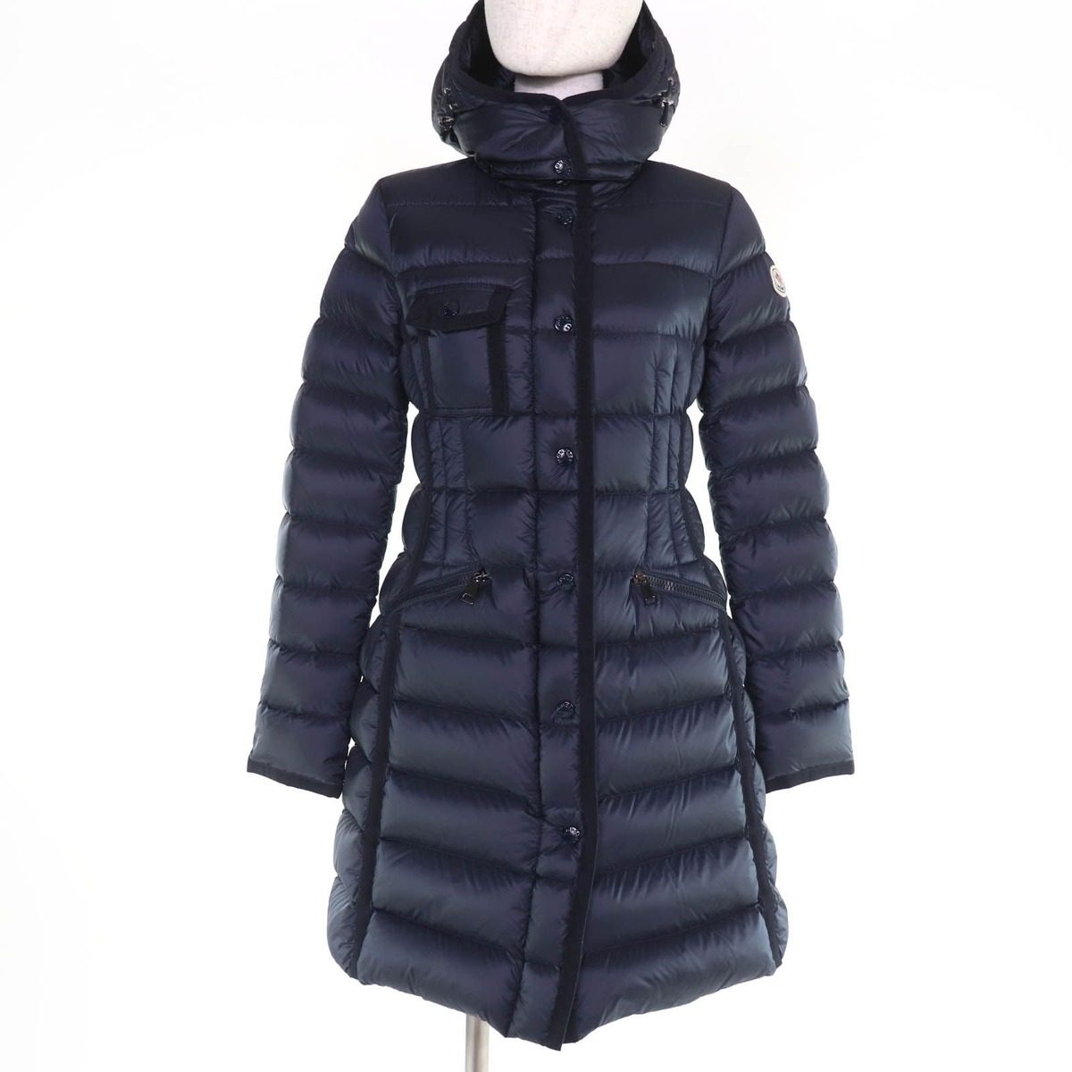 Moncler Hermine Logo Patch Hooded Down Coat Navy 00
