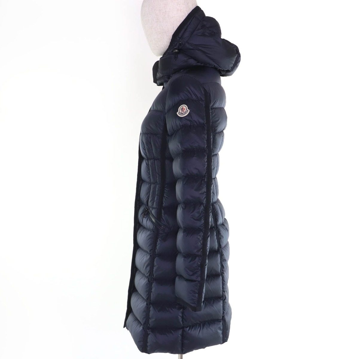 Moncler Hermine Logo Patch Hooded Down Coat Navy 00 — view 2