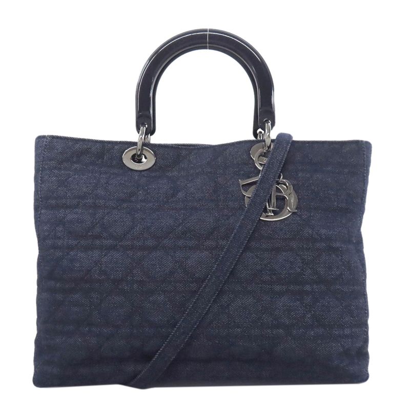 Christian DIOR Lady Dior Canage Tote 2WAY Handbag Denim Women