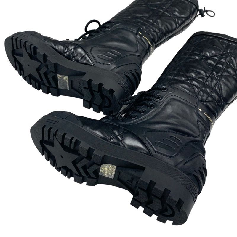 Christian Dioriron Boots Long Boots Middle Boots Quilted Lace-up Leather Black
