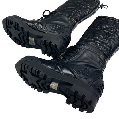 Christian Dioriron Boots Long Boots Middle Boots Quilted Lace-up Leather Black