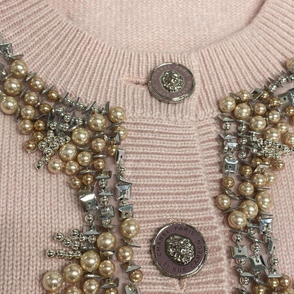 Chanel Cardigan Size 34 S Women - P72452 Light Pink Short Sleeves Sequin