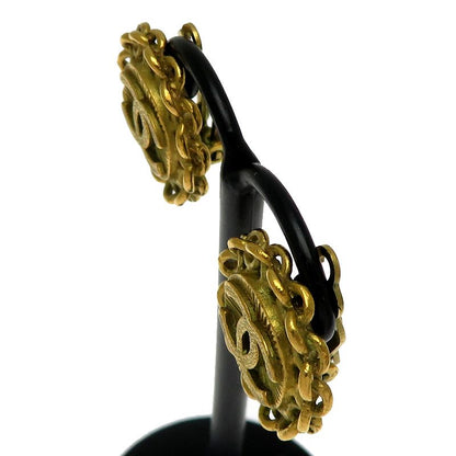 Chanel Vintage Guilloche Gold-Tone Earrings
